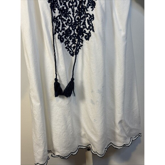 Chic Connection Embroidered Lined Dress/Tunic Sz XL Boho Hippie Artsy White/Blue - Picture 3 of 6